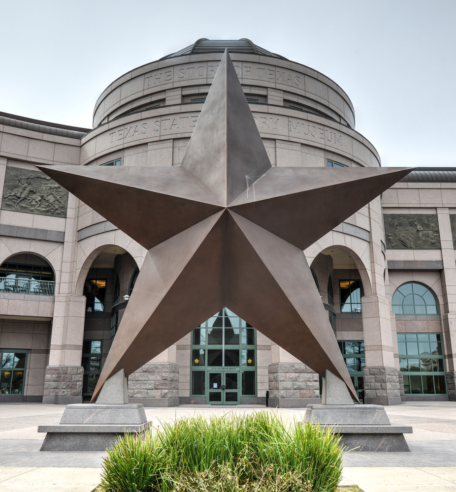 Texas' Star stands proudly outside the Bullock Texas State History Museum