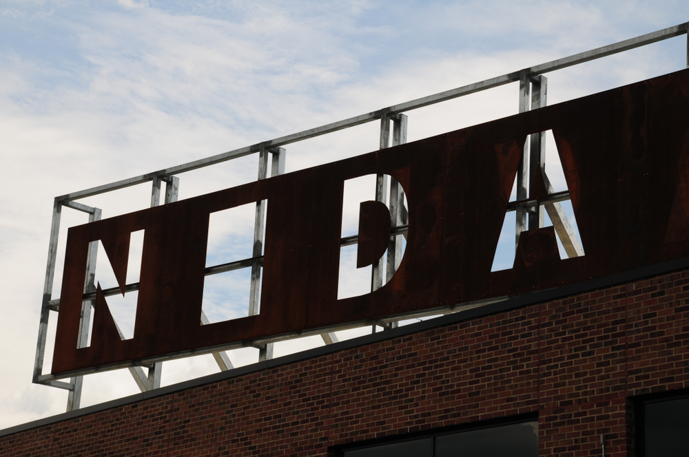 Industrial sign notating the NoDa neighborhood in Charlotte, NC.