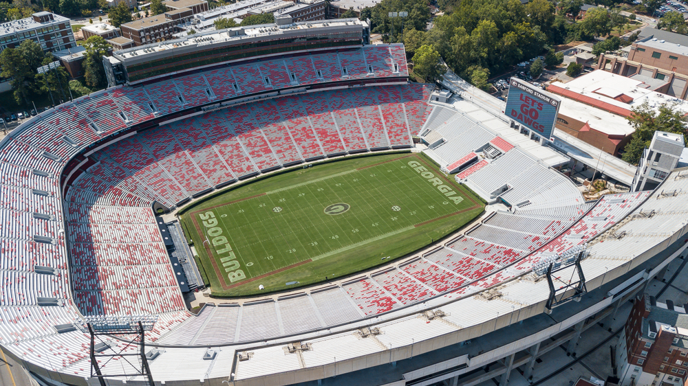 Aerial view of Sanford Stadium at the University of Georgia, one of the best things to do in Athens.