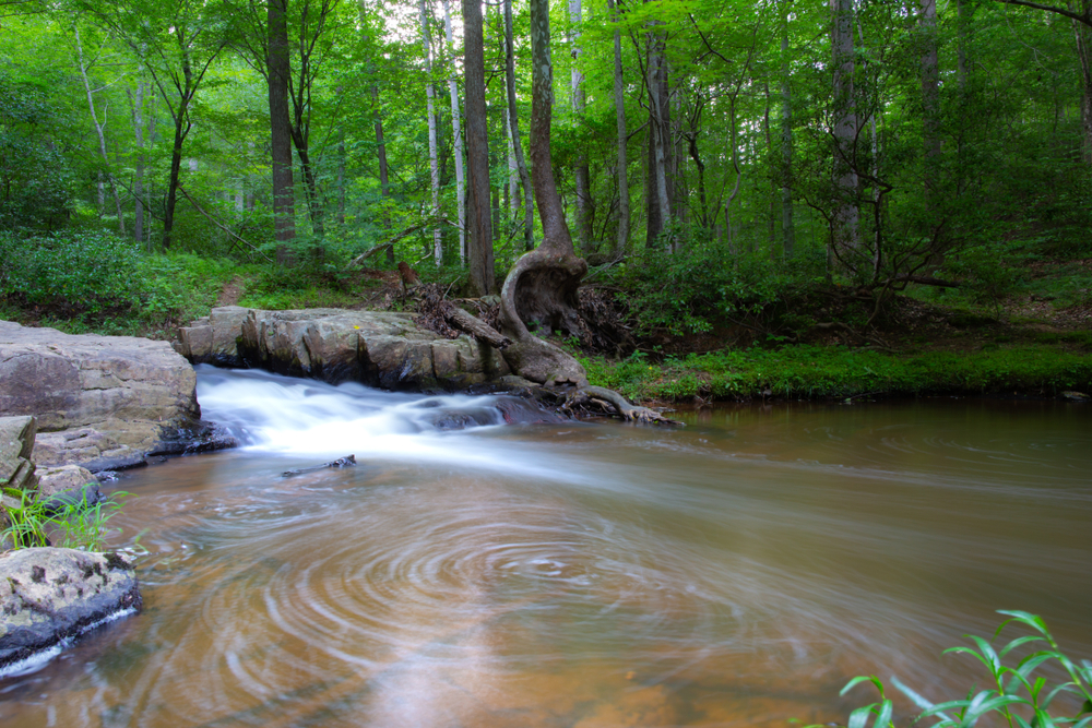 smooth waterfall on a River in Prince William Forest Park in Virginia