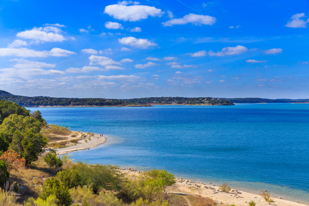 The blue waters of Canyon Lake, Texas.