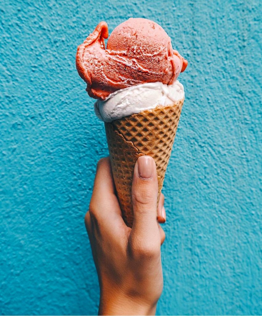 A waffle cone from Doumar's waits to be eaten