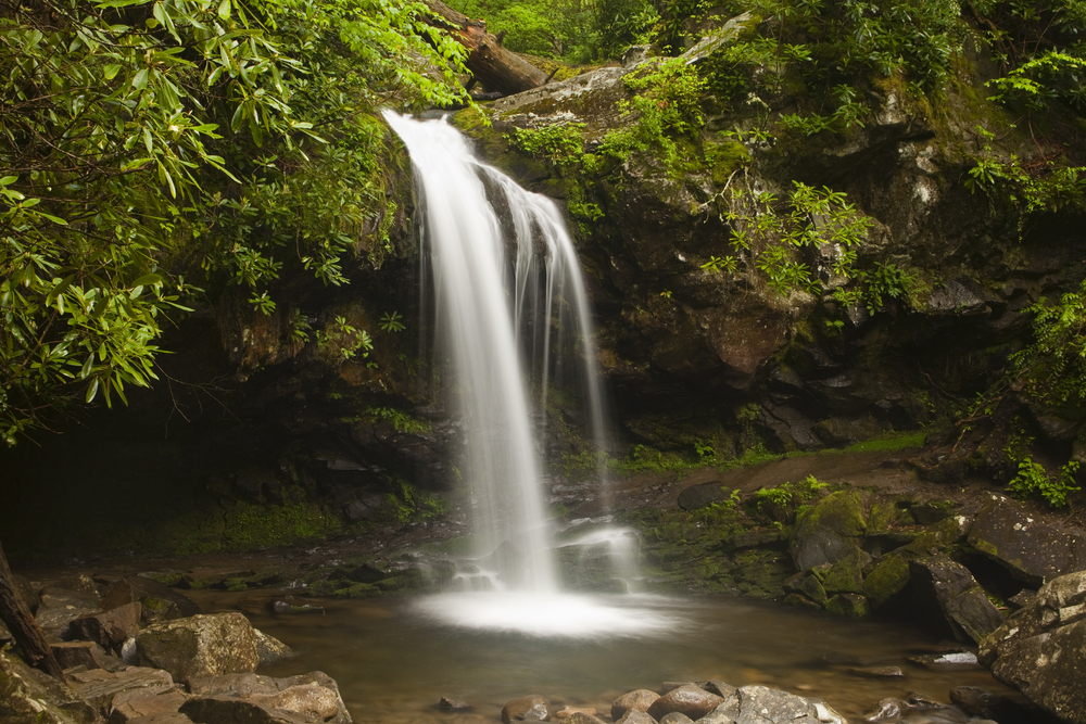 Grotto Falls spilling into a pool.