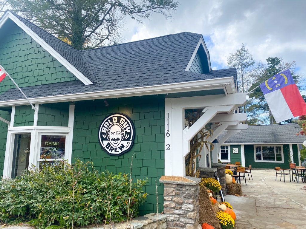 Facade of the coffee house Bald Guy Brew, one of the best things to do in Blowing Rock.