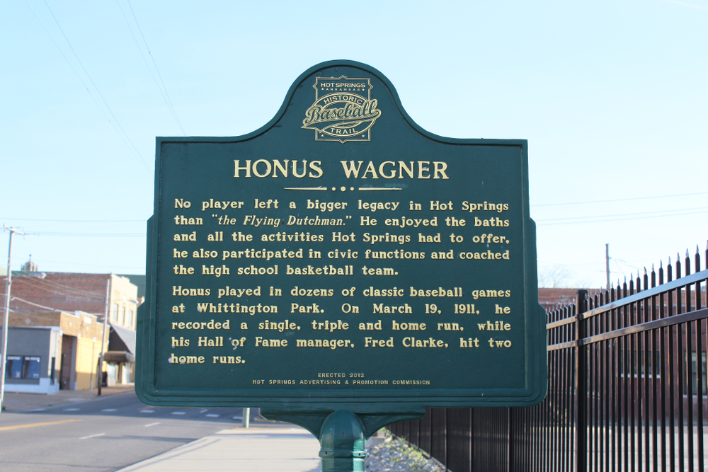 sign to honor Honus Wagner on the hot springs baseball trail in hot springs arkansas