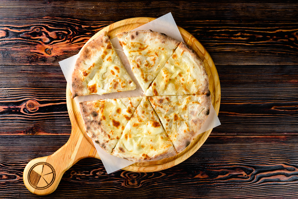 Aerial view of the Quattro Formaggi pizza from Il Canale, one of the best restaurants in Washington DC.