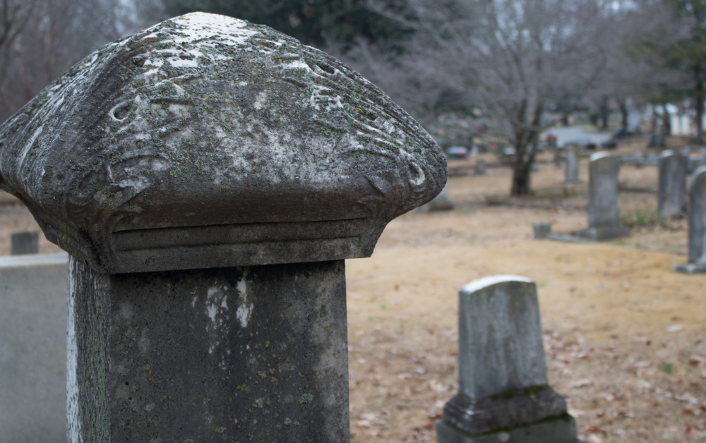 Headstones at Maple Hill Cemetery, one of the best things to do in Huntsville.
