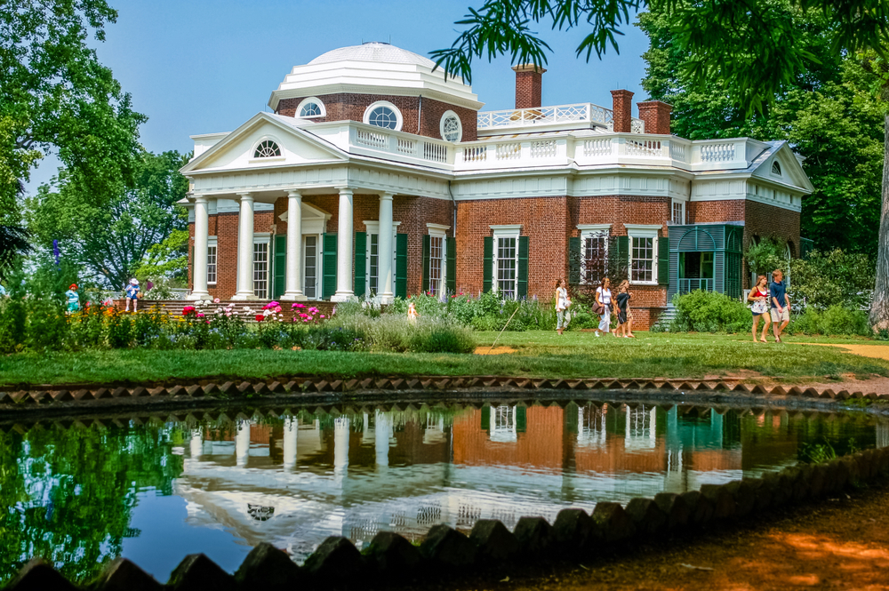 Exterior of the grand Monticello mansion, one of the best historic places to visit in Virginia.