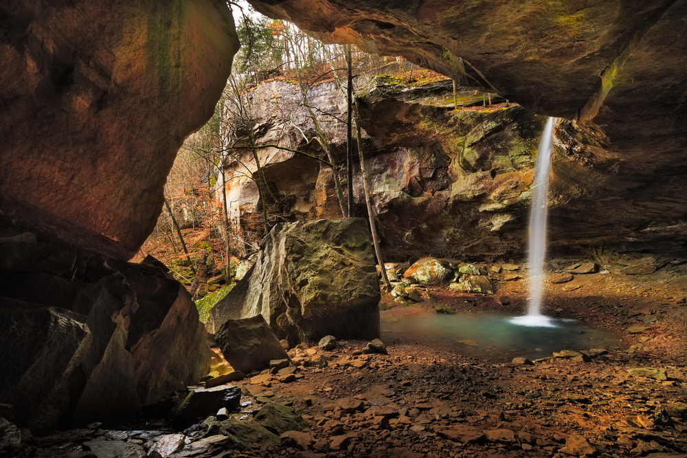 View of Pam's Grotto Falls from under the cave.