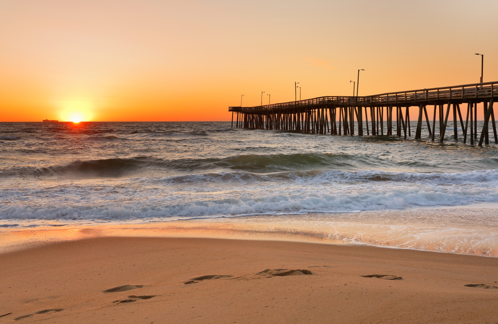The pier at Virginia Beach during sunrise.