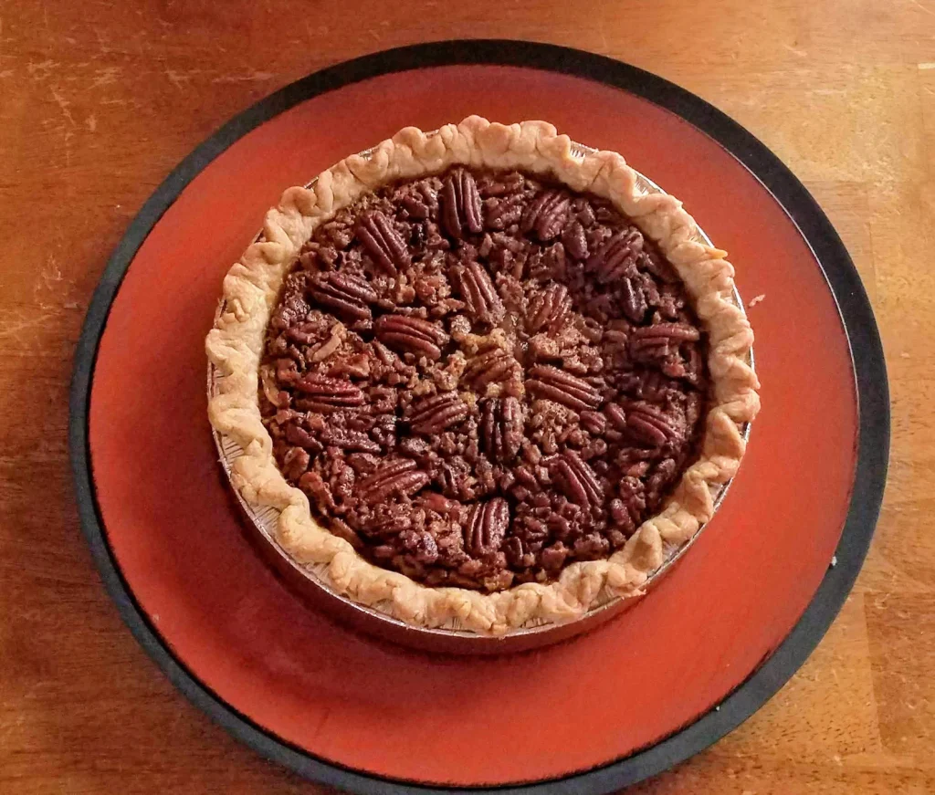 pecan pie on plate from above one of the southern gifts you can buy online