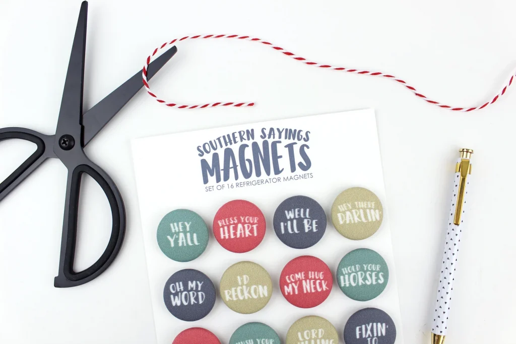 colorful magnets with sayings from the south for southern souvenirs 