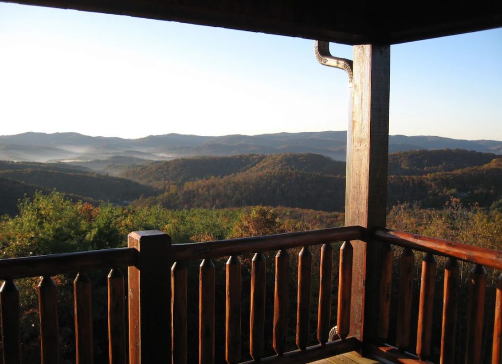 The view from one of the many cabins in Boone. You can see the Blue Ridge Mountains for miles and the leaves are changing on the trees. 