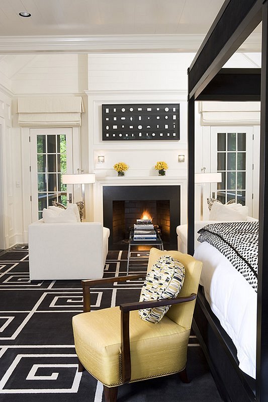 The black and white luxury accommodations with fireplace at blackberry farms Tennessee 