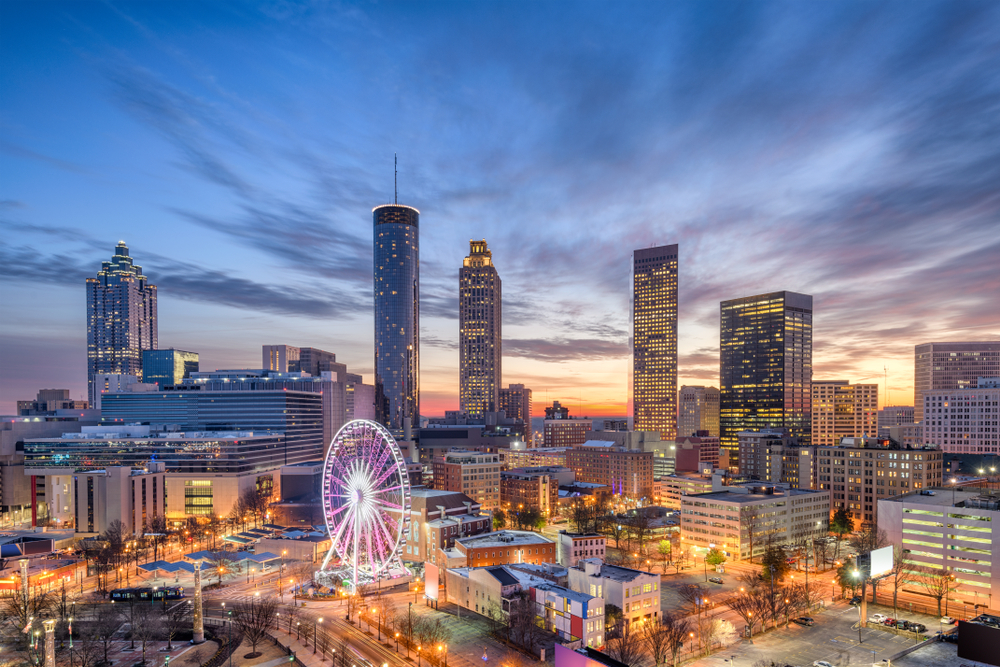 Atlanta downtown at sunset all lit up