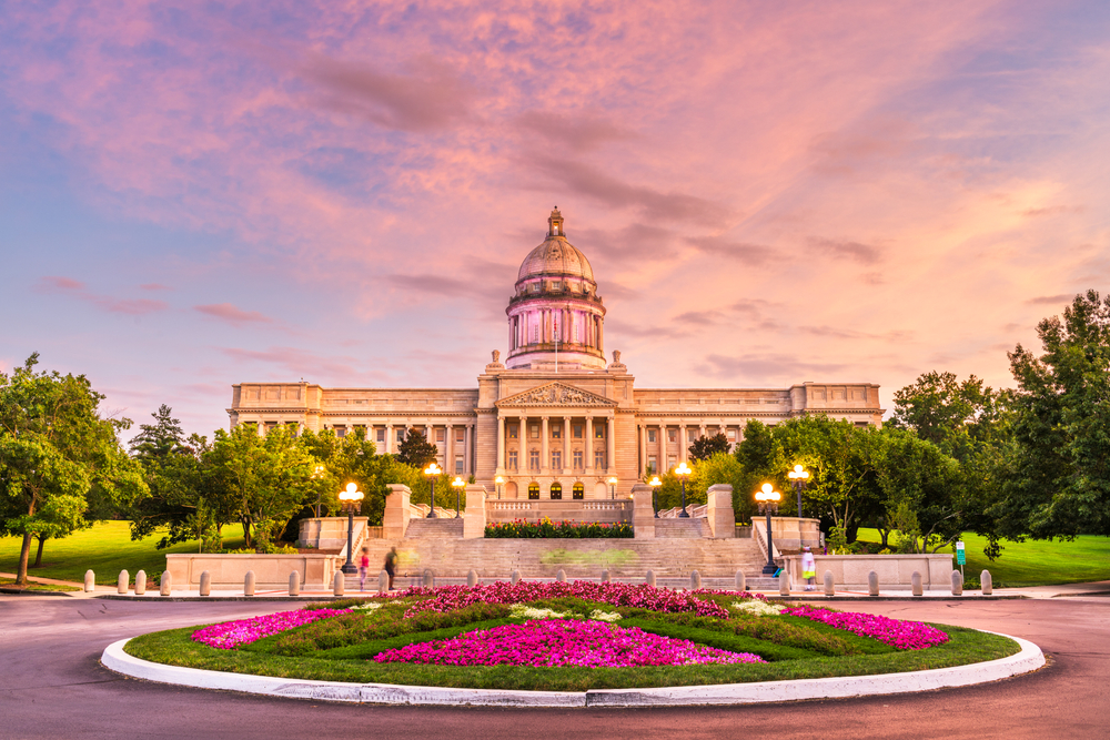 beautiful flowers in front of capitol building in frankfort kentucky