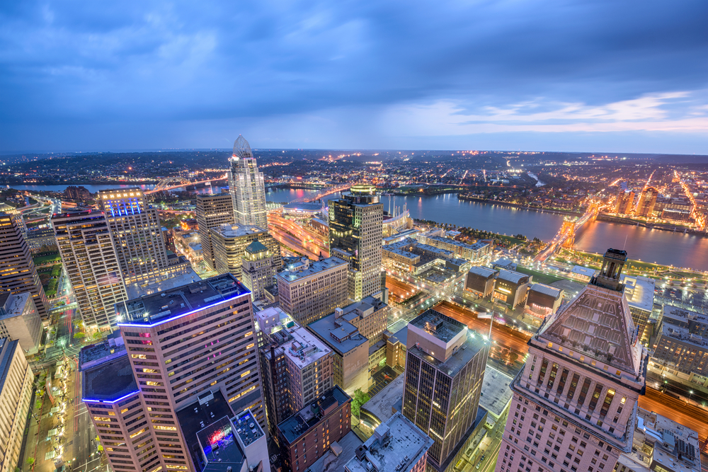 view of both newport KY and cincinatti ohio, one of the best places to visit in kentucky