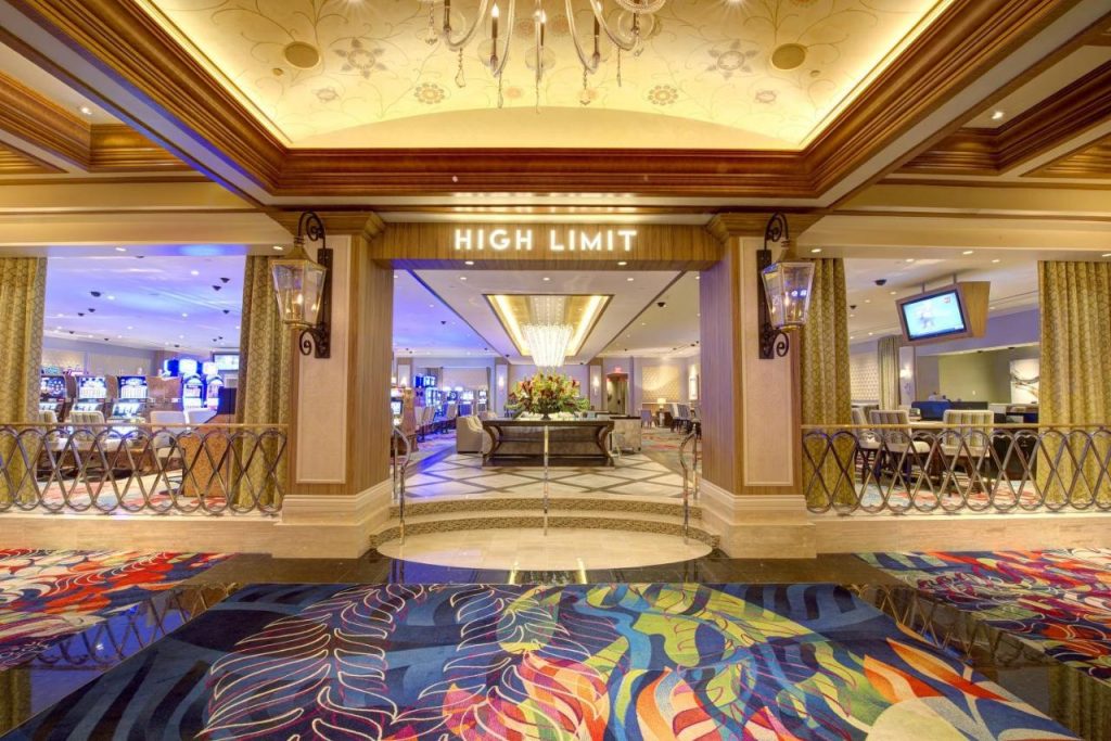 inside of a casino hotel with the words high limit above the dooray 