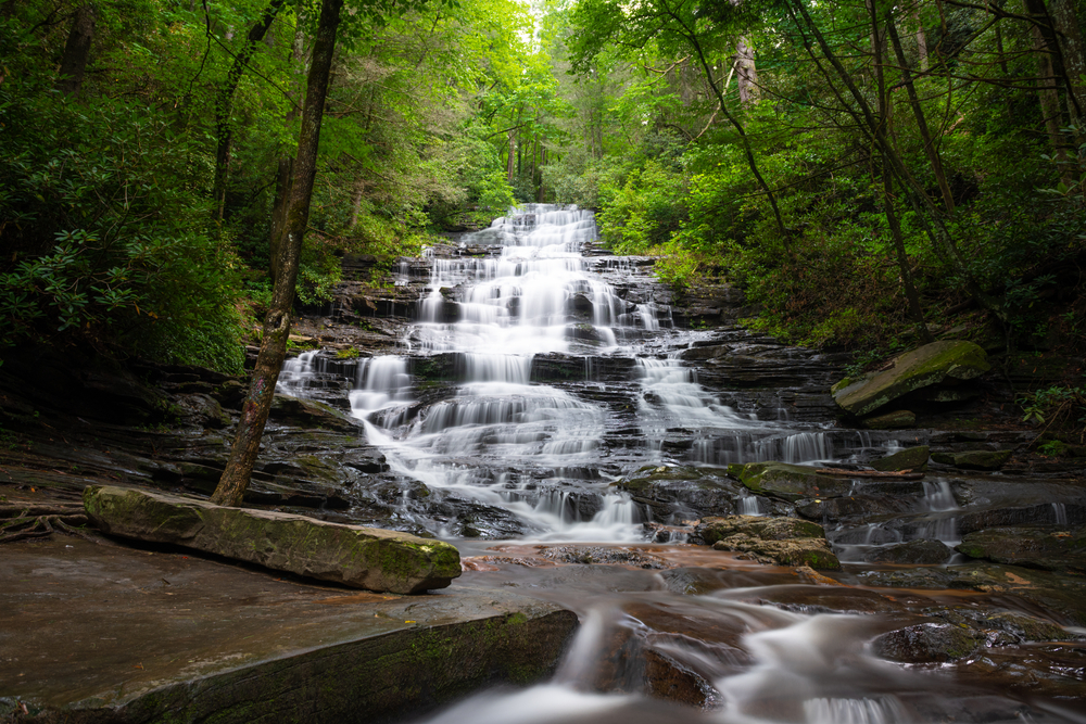 Water gently cascading down Minnehaha Falls, one of the best waterfalls in north Georgia