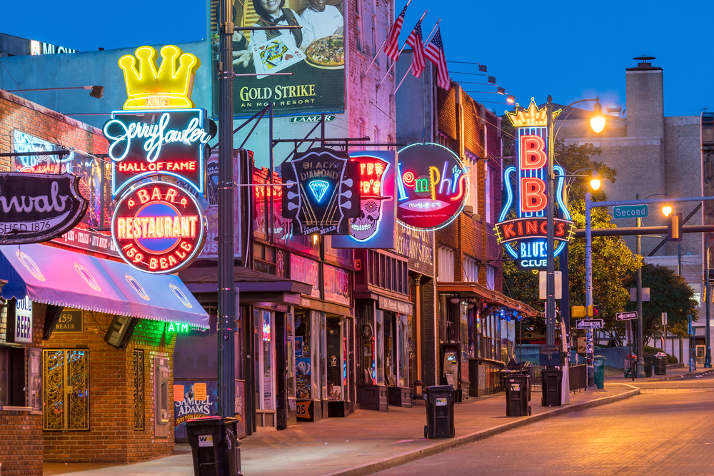 The iconic neon signs of Beale Street let tourists know they are entering one of the best places in Memphis.