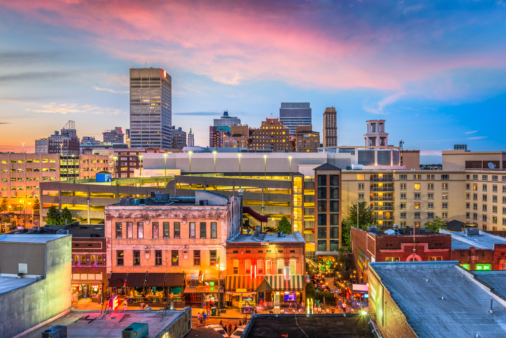 The beautiful skyline of Memphis, overlooking Beale Street