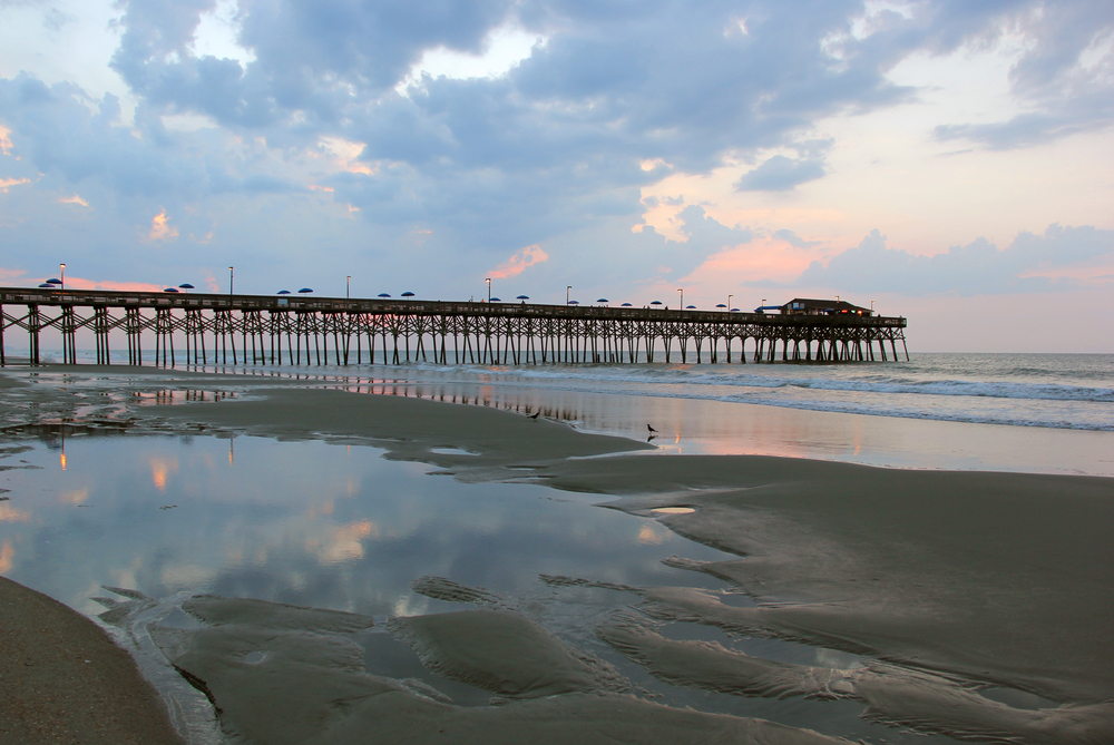 A beautiful sunset with the pier of Surfside Beach