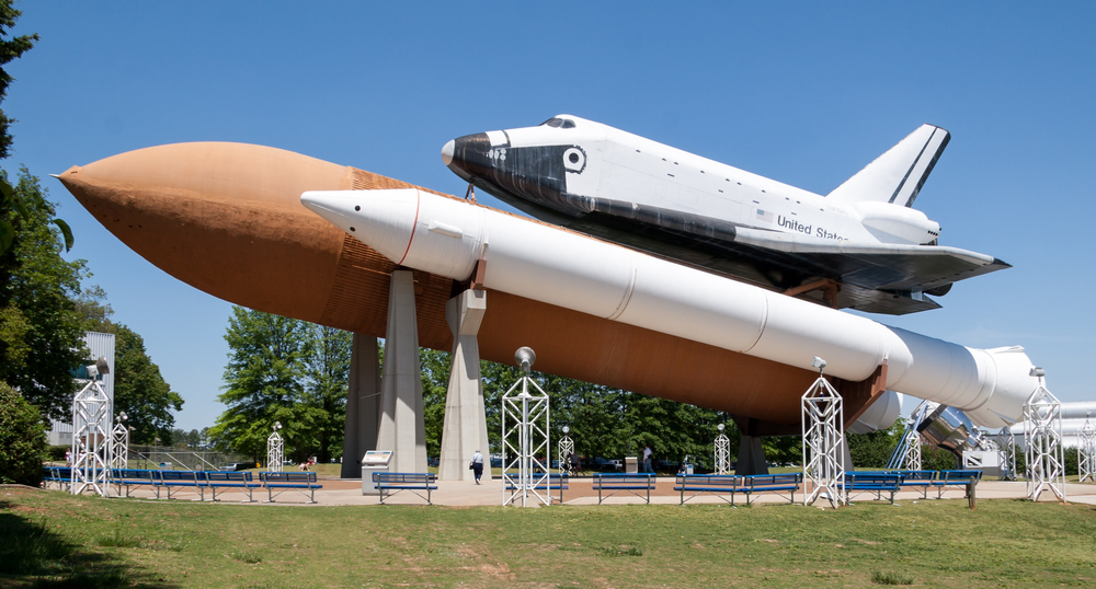 Photo of a rocket at the US Space and Rocket Center in Huntsville Alabama, one of the best day trips from Nashville for families.