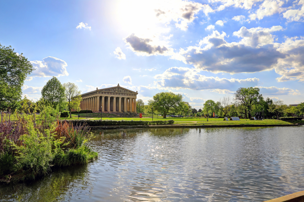 river, and replica of parthenon