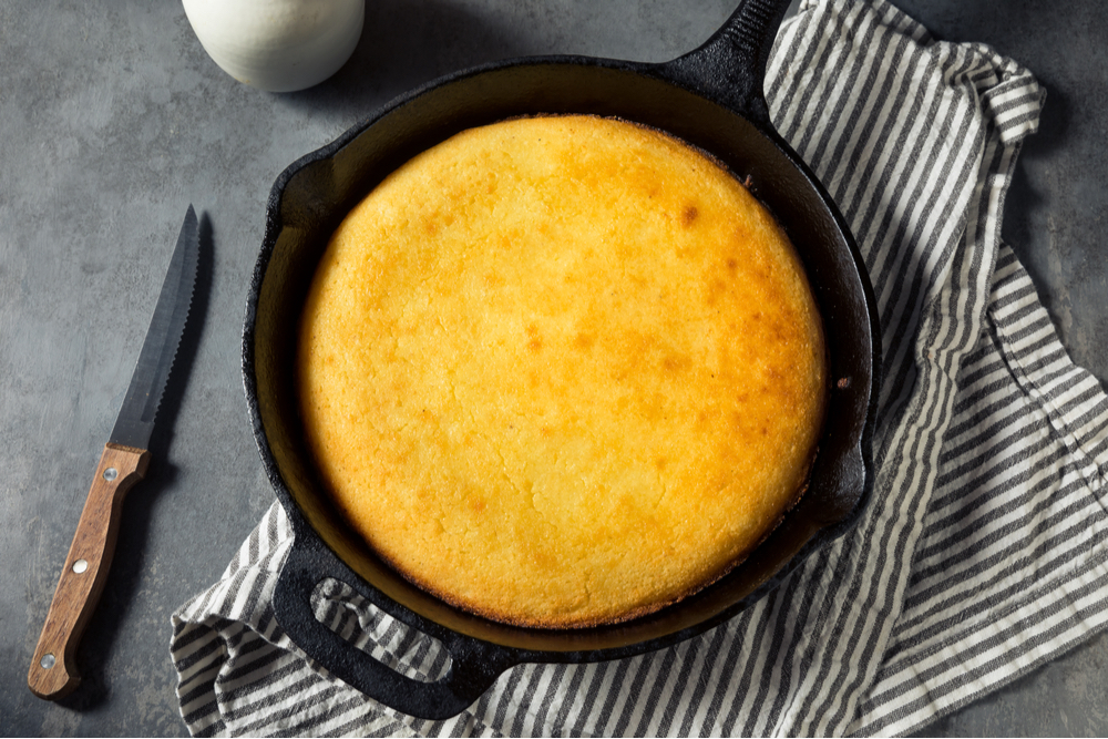 Tasty southern cooking, cornbread in cast iron skillet