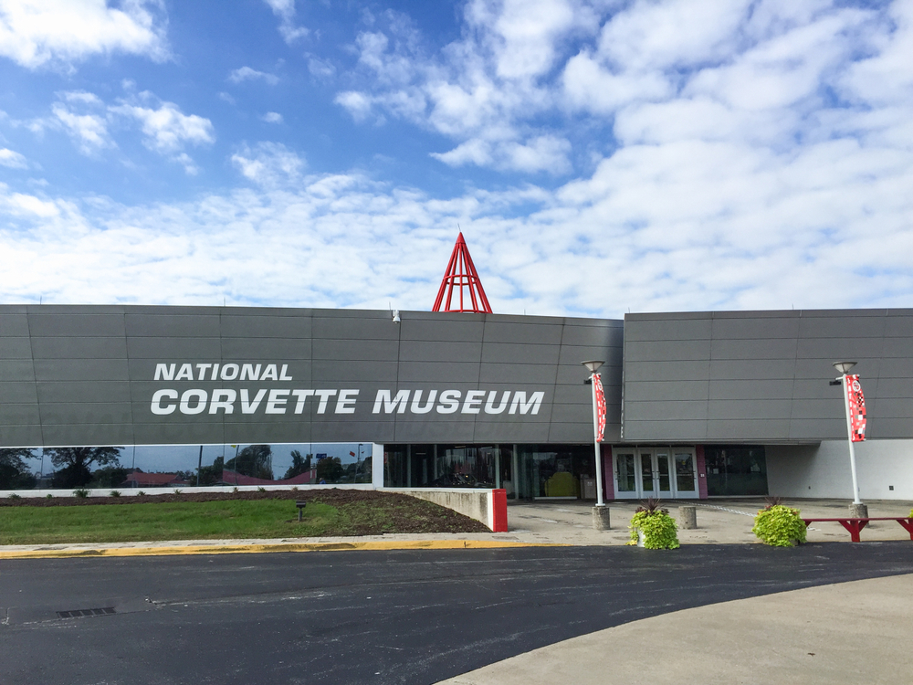 The grey exterior of the National Corvette Museum. One of the most fun things to do in Bowling Green Kentucky.  