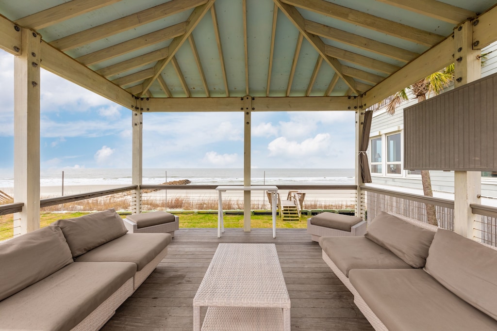 view of the Atlantic from the lovely sundeck of this VRBO in South Carolina.  