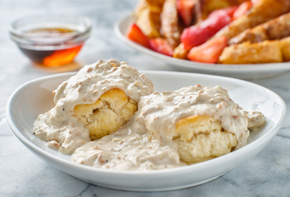 biscuits and gravy at a breakfast in asheville