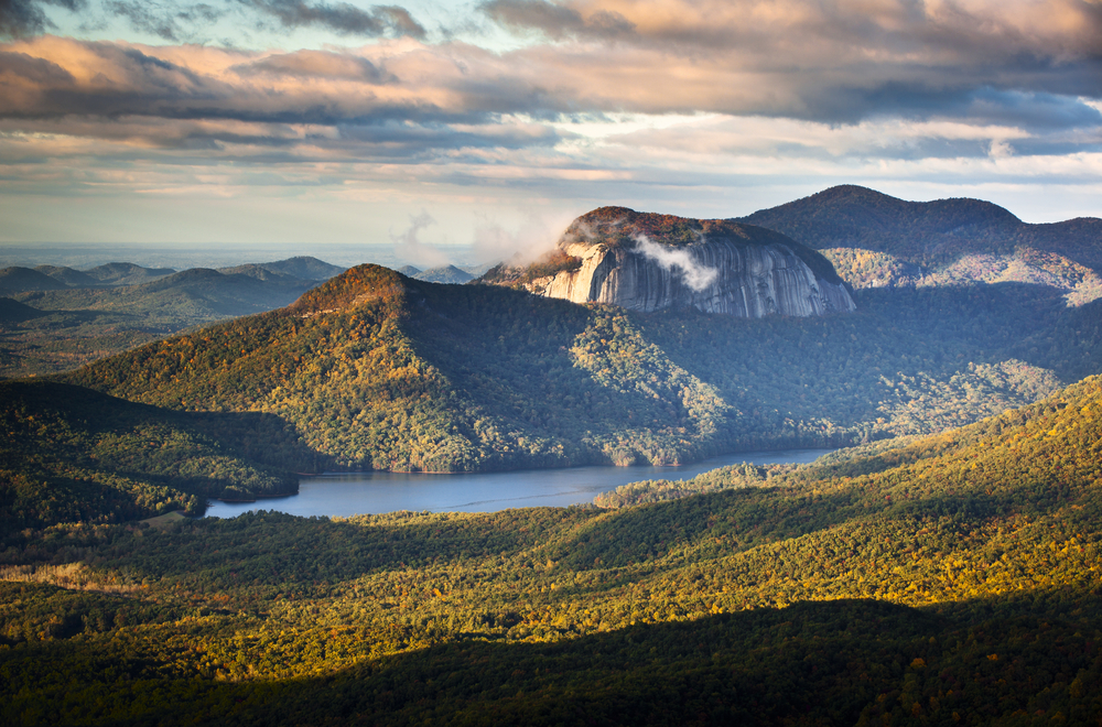 table rock state park in north carolina at dusk