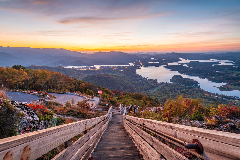 sunset over the trails overlooking lakes in georgia