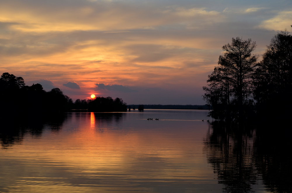 Sunset over lake Blackshear at Georgia Veterans State Park in Georgia.