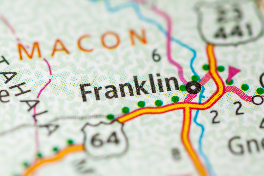 map of franklin, NC