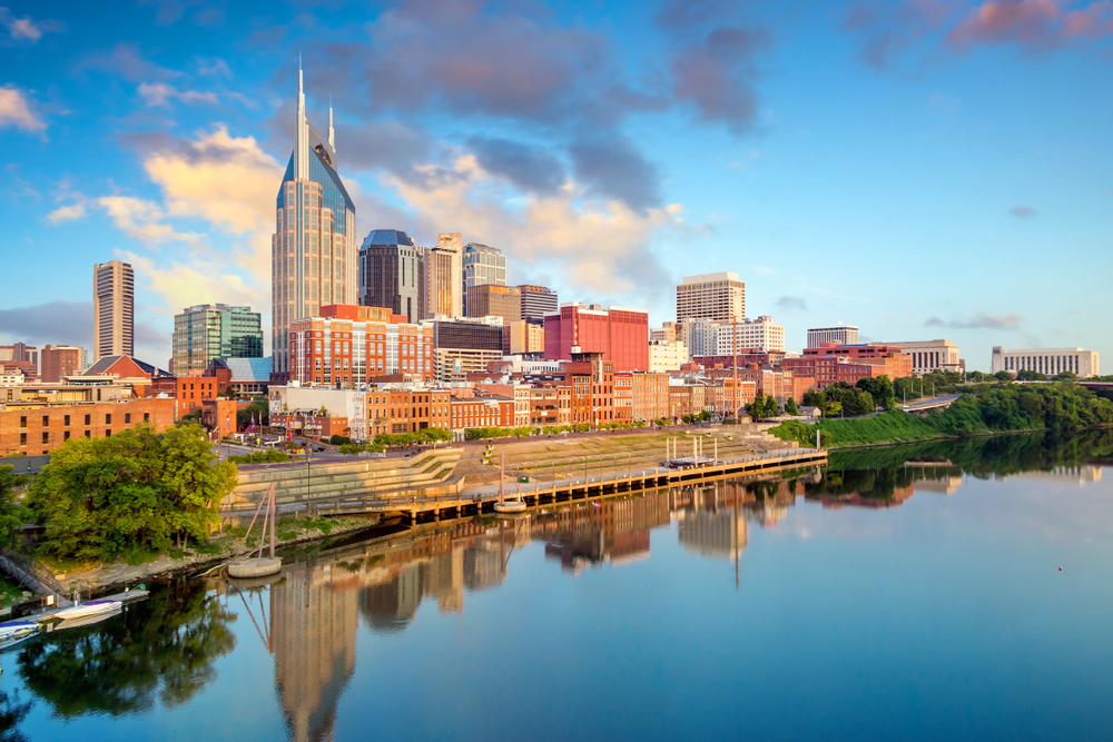 The view of downtown Nashville from the water