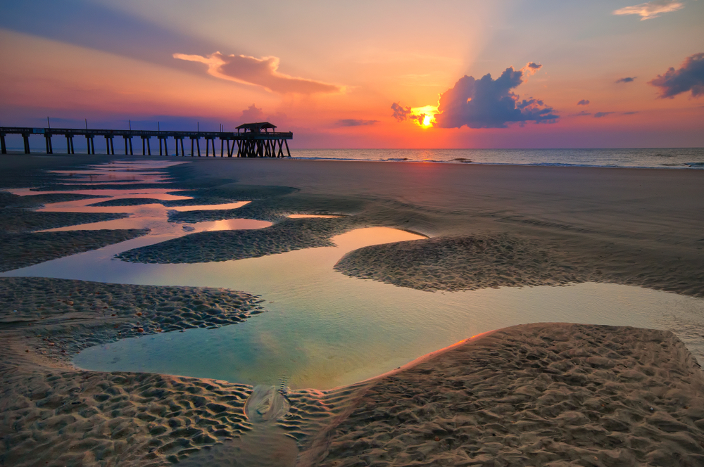 Photo of the sunrise at Tybee Island, one of the most romantic places in Georgia. 