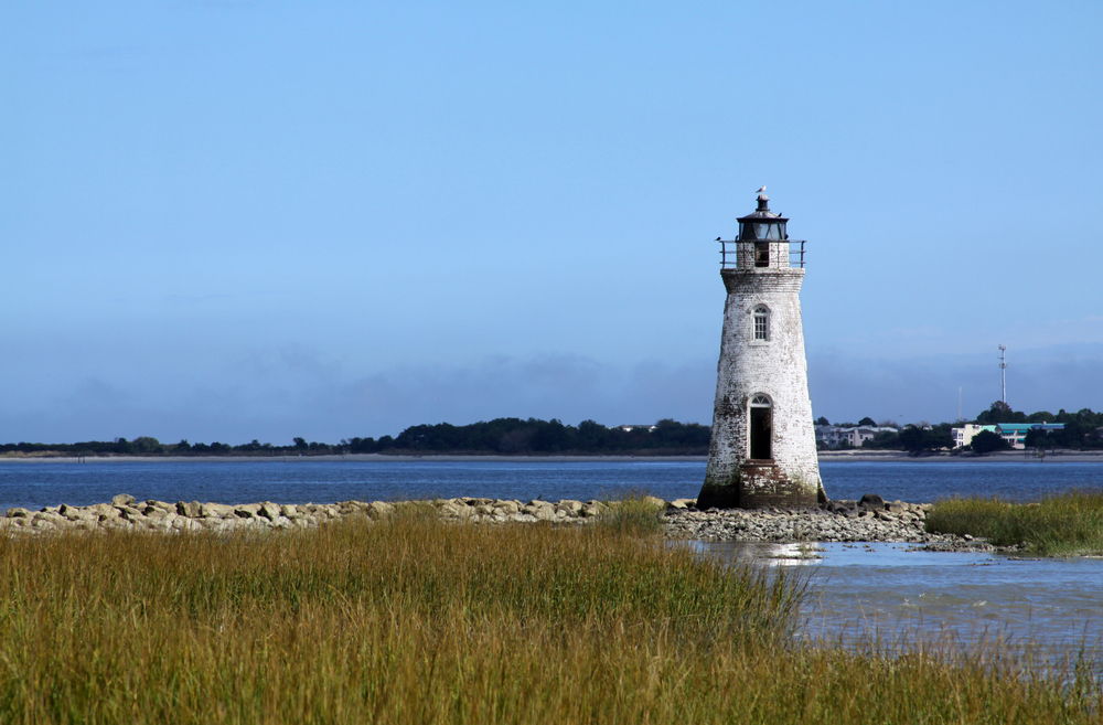 Cockspur Island Lighthouse near Savannah Georgia. Visiting is one of the things to do in Tybee Island. 