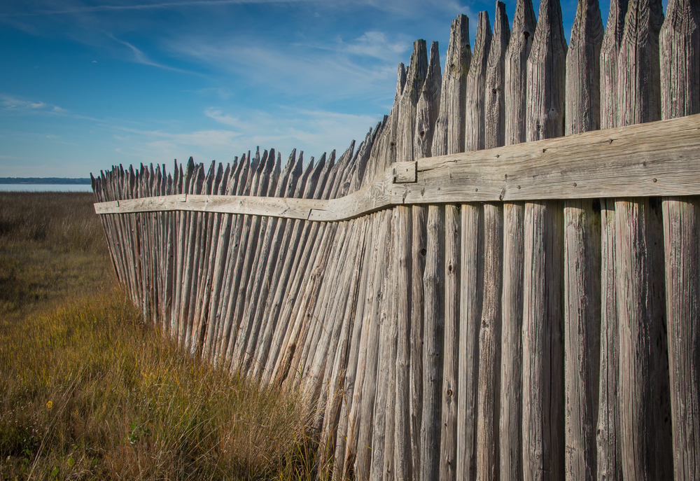 An old wooden fence at a fort. 