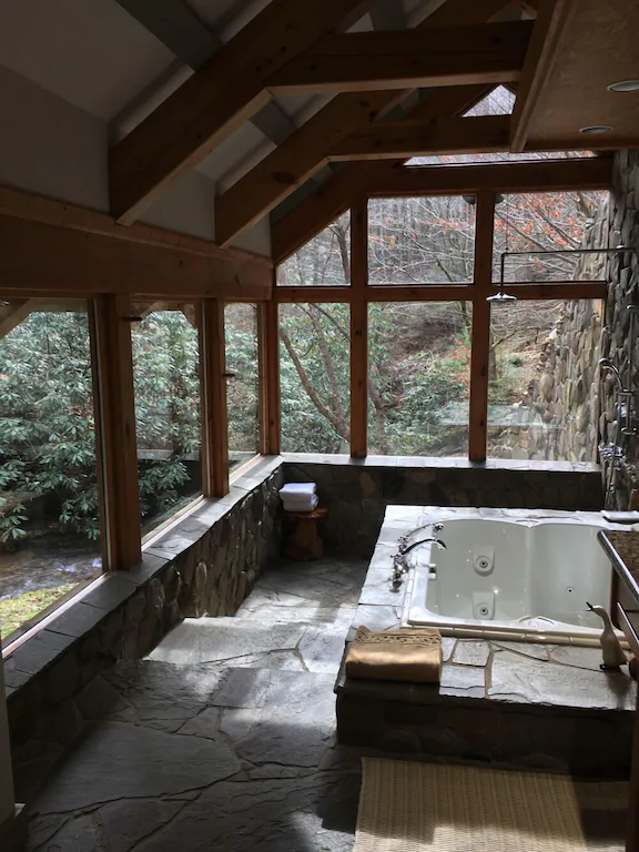 bathroom with large windows