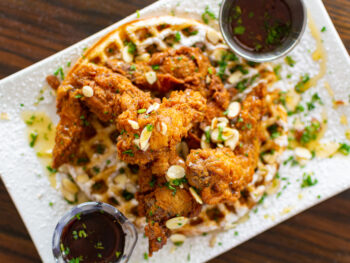 Fried chicken and waffles are a common breakfast in New Orleans vibe! It is traditional southern food!