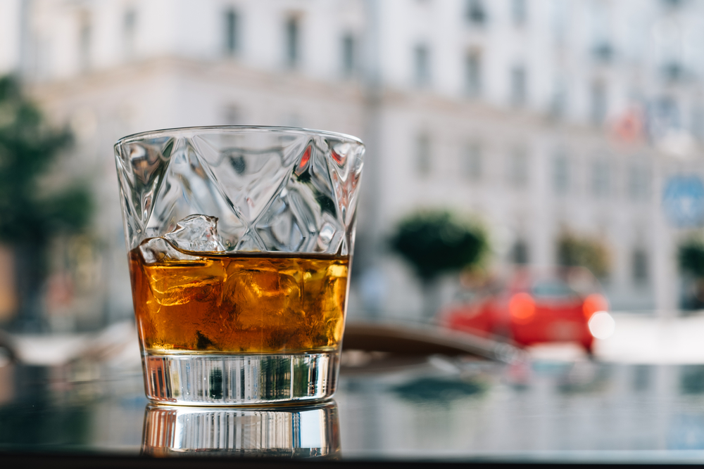 Close up photo of a whiskey tumbler.