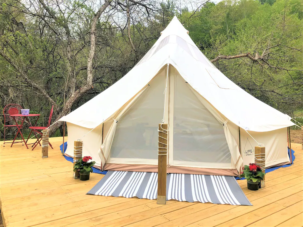 tent on wooden platform glamping romantic getaways in north carolina