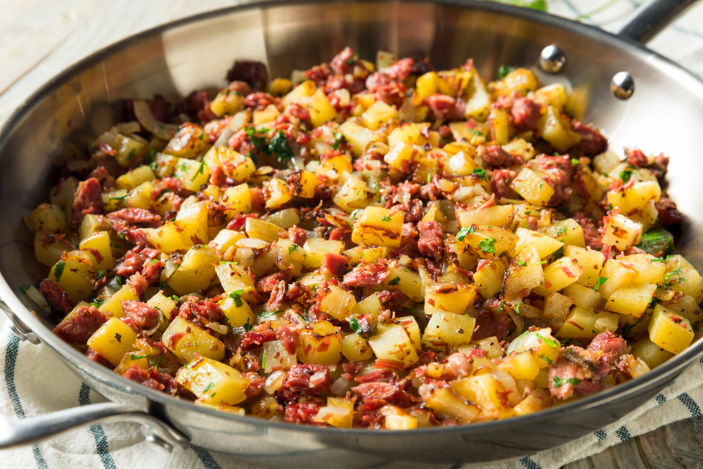 Corned beef hash, just one of the amazing offerings at Capitol Pancake House, one of our favourite places for breakfast in Williamsburg Virginia. 