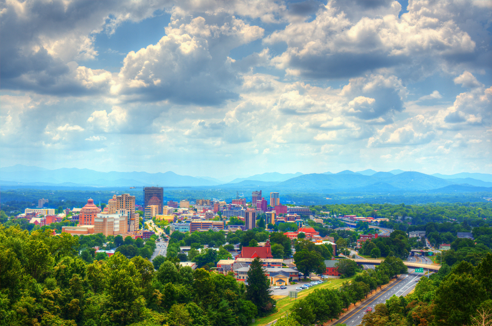 aerial image of asheville, the city featuring the best boutique hotels in Asheville