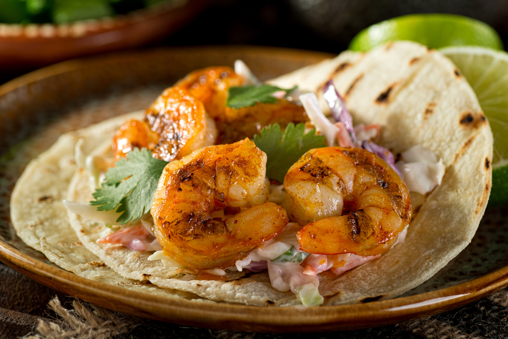 shrimp tacos with cilantro and onion