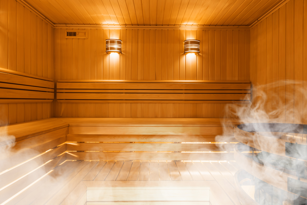 inside of a sauna. luxury camping in north georgia. 