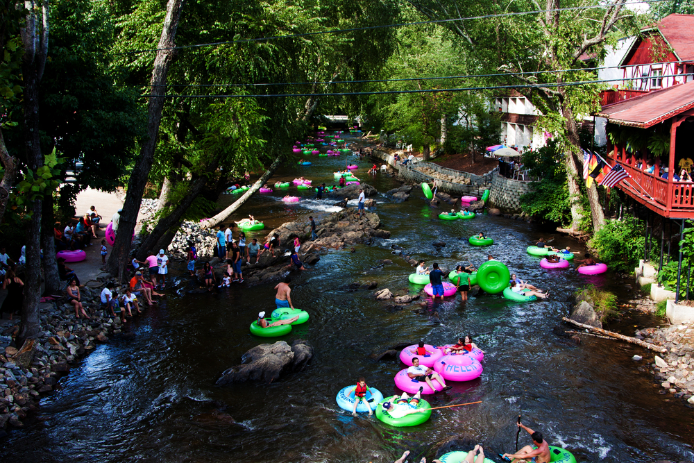 people tubing down the river in helen georgia