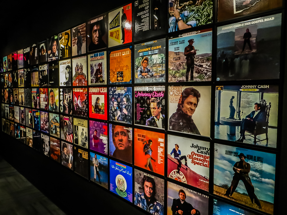 A wall full of Johnny Cash records in the Johnny Cash Museum, one of the top things to see during a weekend in Nashville. 